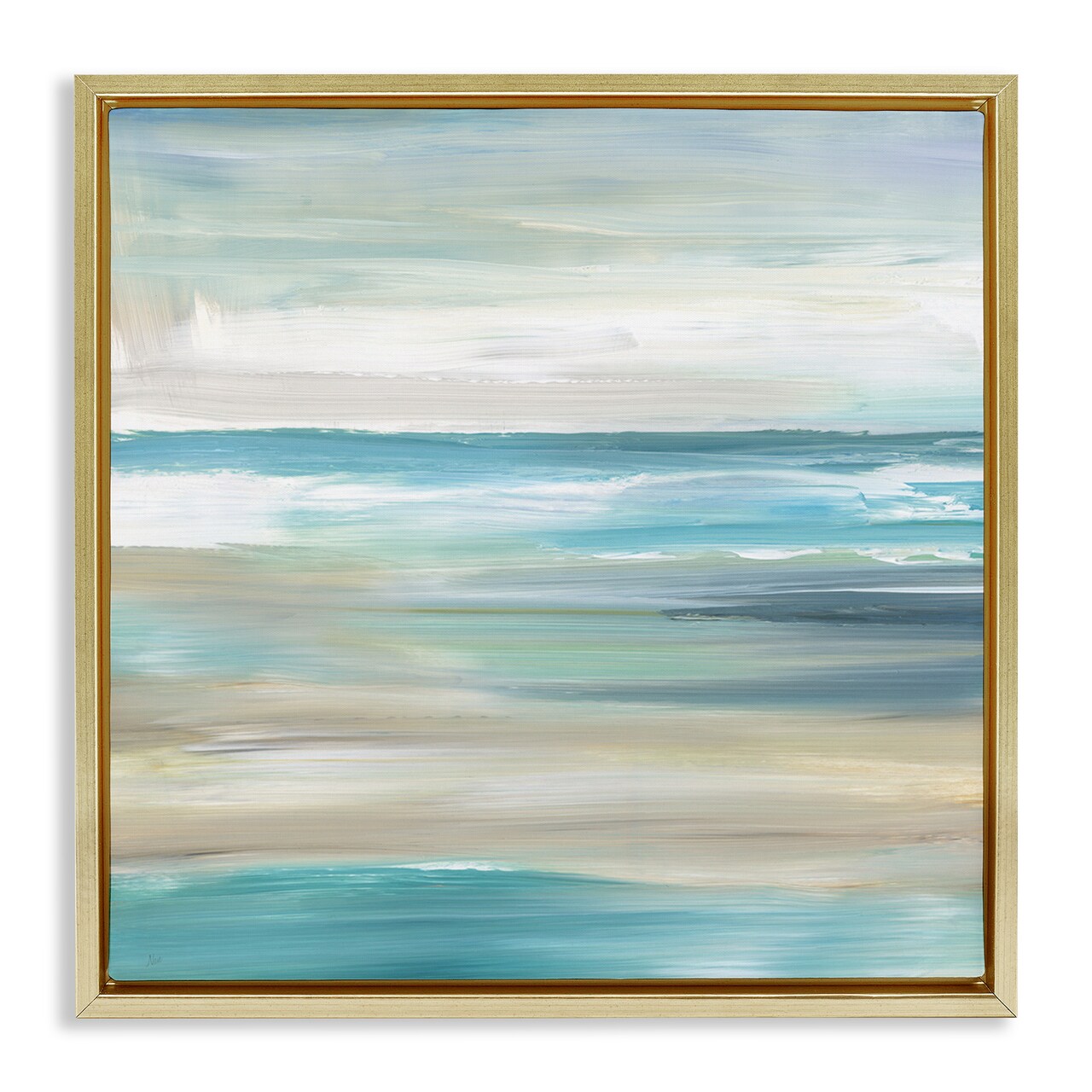 Stupell Industries Abstract Beach Sand Ocean Waves Framed Floater Canvas Wall Art